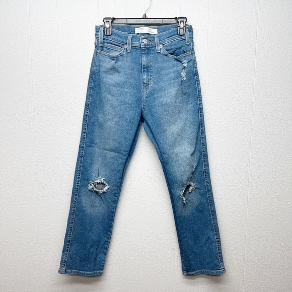 Levi's Strauss High Rise Straight Heritage Distressed Chic Boho Womens Jeans 29 - Picture 1 of 13